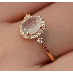 Gold Halo Ring with Center Moonstone